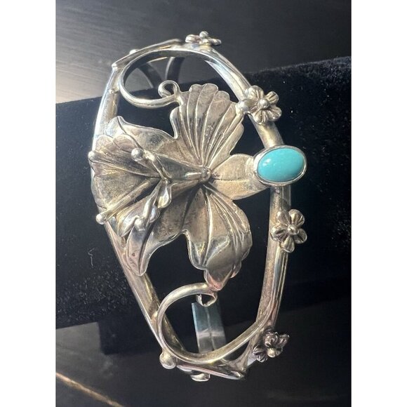 Vintage 1992 .925 Sterling Silver Carol Felley Orchid Cuff Bracelet - Picture 6 of 9